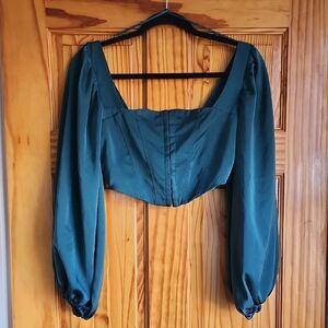 Urban Outfitters Teal Blouse with Puff Sleeves